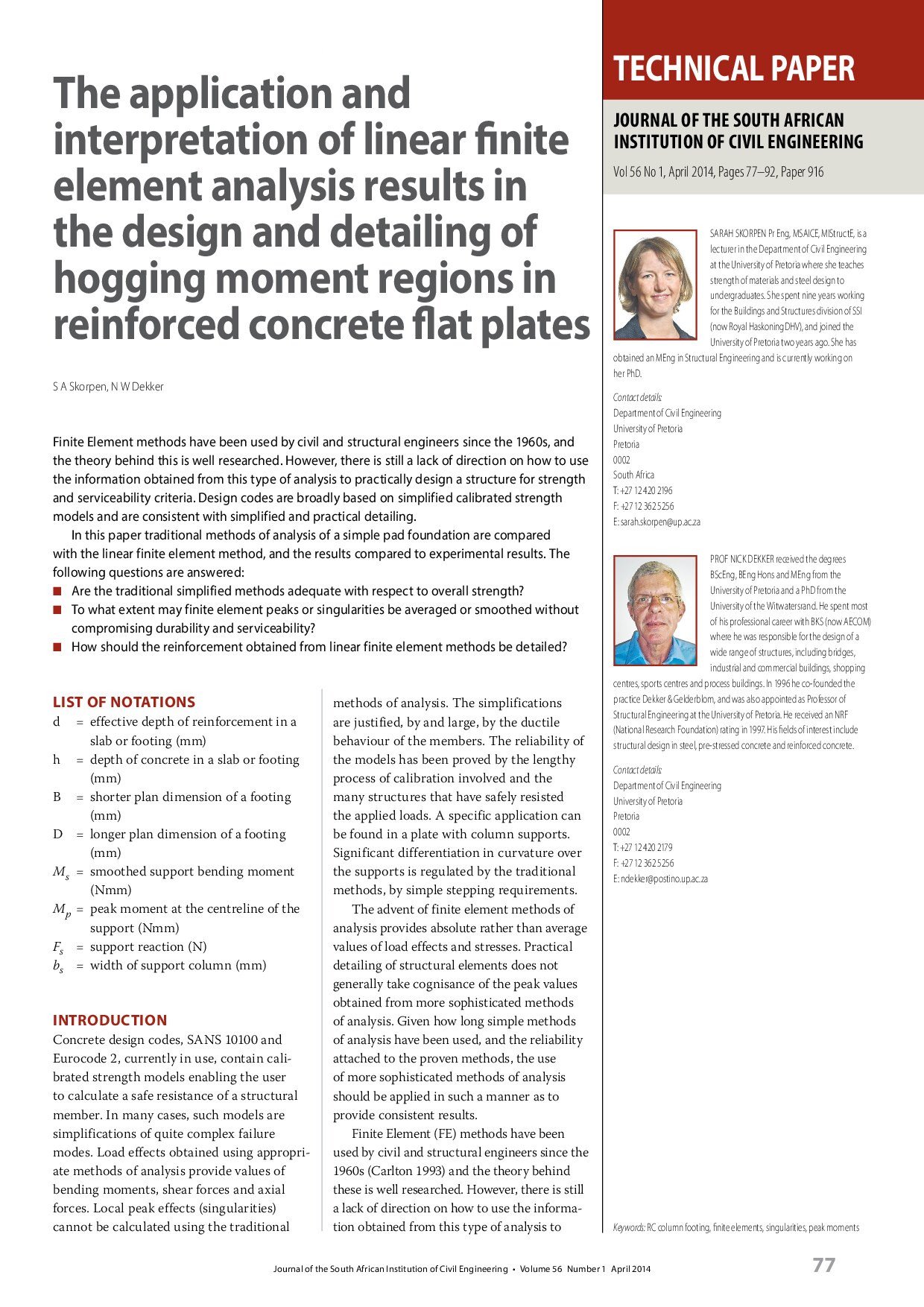 The application and interpretation of linear finite element analysis results in the design and detailing of hogging moment regions in reinforced concrete flat plates